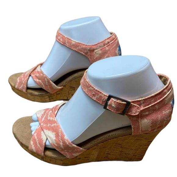 Toms Women’s Size 8 Dusty Rose/Ivory Southwestern Aztec Cork Wedge Heel Sandals - Picture 3 of 12